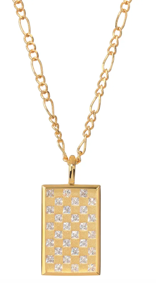 LUV AJ Necklaces CHECKERBOARD DOG TAG NECKLACE GOLD