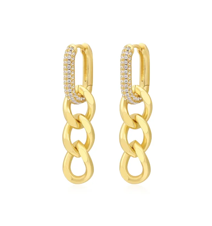 LUV AJ Necklaces HANGING PAVE CHAIN LINK HUGGIES gold