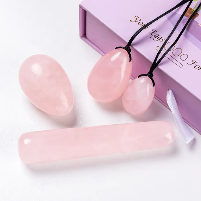 Metamorphidi Earrings Rose Quartz Crystal Yoni Egg Set