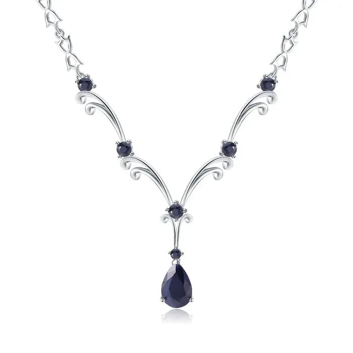 Metamorphidi Necklaces Natural Blue Sapphire Gemstone Sterling Silver Wishbone Pendant Necklace Metamorphidi Necklaces Natural Blue Sapphire Gemstone Sterling Silver Wishbone Pendant Necklace