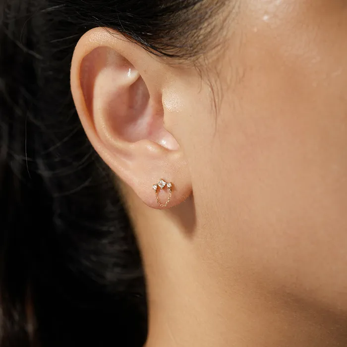 MIST White Sapphire Drop Chain Stud Earring AURELIE GI Earrings