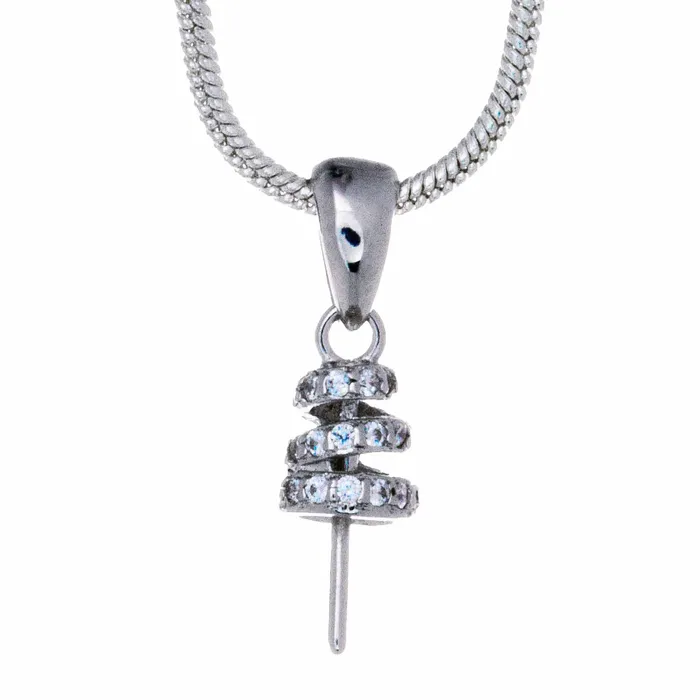 MPST065 Necklaces DIY Mount Pendant 925 Sterling Silver Mini Swirl Cone