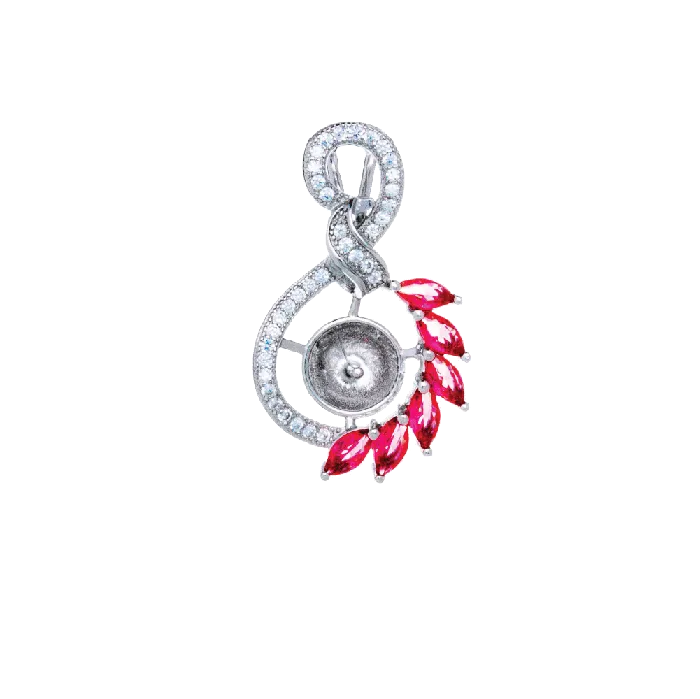 MPST074 Necklaces DIY Mount Pendant 925 Sterling Silver Twisted Red Zircon Crystals MPST074 Necklaces DIY Mount Pendant 925 Sterling Silver Twisted Red Zircon Crystals