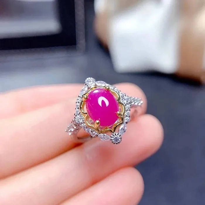 Natural Red Egg Ruby Gem Ring Metamorphidi Rings