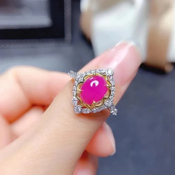 Natural Red Egg Ruby Gem Ring Metamorphidi Rings