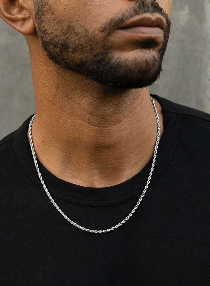 Necklace Set Silver Rope Chain and St Christopher Necklace WE ARE ALL SMITH Mens Jewelry Clothing Necklaces
