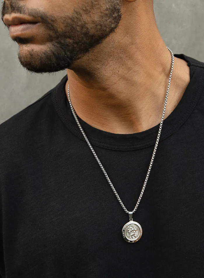 Necklace Set Silver Rope Chain and St Christopher Necklace WE ARE ALL SMITH Mens Jewelry Clothing Necklaces