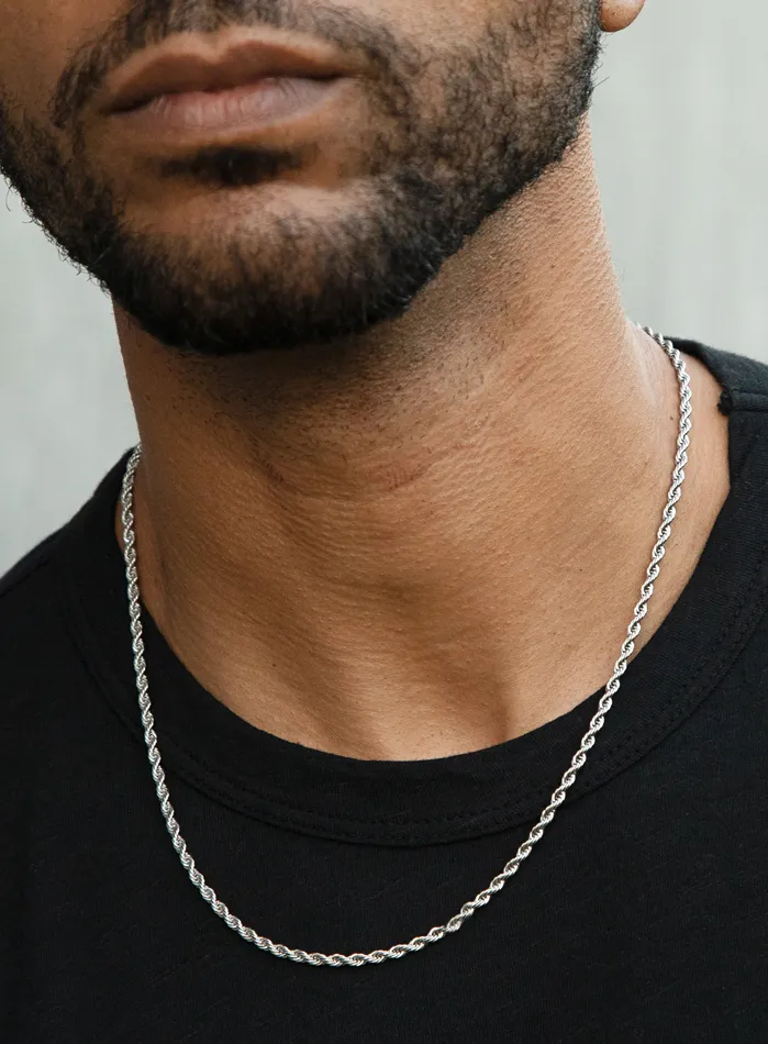 Necklace Set Silver Rope Chain and St Christopher Necklace WE ARE ALL SMITH Mens Jewelry Clothing Necklaces