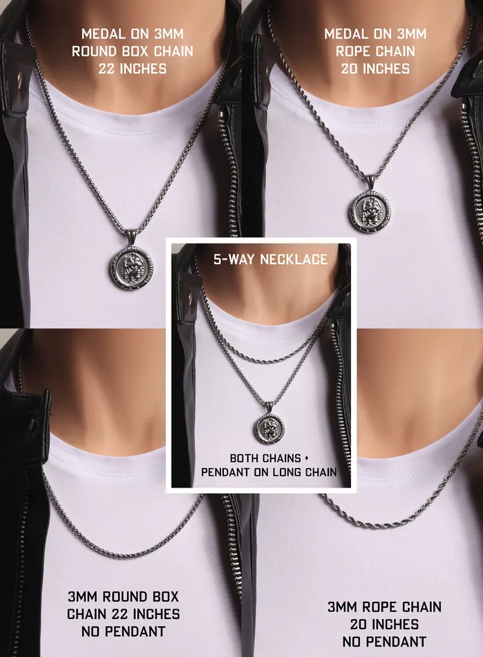 Necklace Set Silver Rope Chain and St Christopher Necklace WE ARE ALL SMITH Mens Jewelry Clothing Necklaces