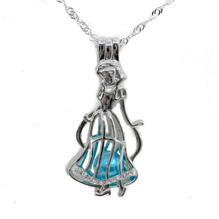 Necklaces Cage Pendant Silver Plated Snow Dwarf White Princess with Chain and Beads CPSP261 Necklaces Cage Pendant Silver Plated Snow Dwarf White Princess with Chain and Beads CPSP261