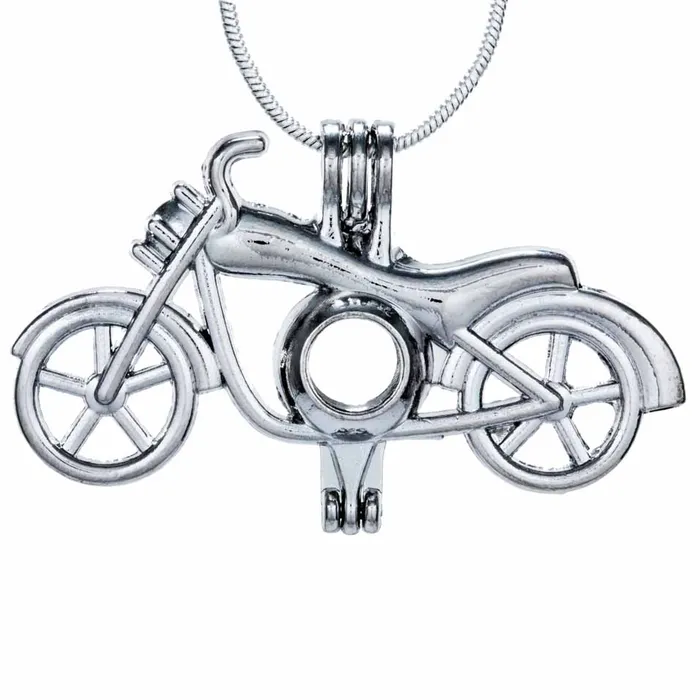 Necklaces CPSP078 Cage Pendant Silver Plated Motorcycle