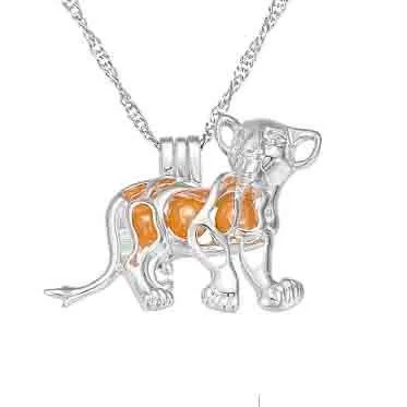 Necklaces CPSP234 Cage Pendant Silver Plated Lion with Chain