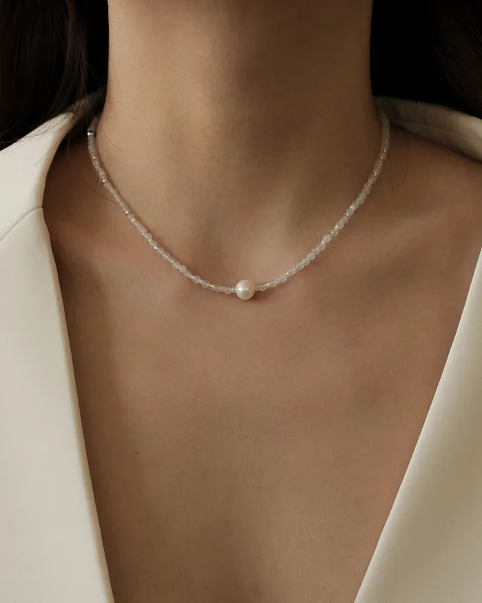 Necklaces CUN Masa White Agate Pearl Japanese Beaded Necklace
