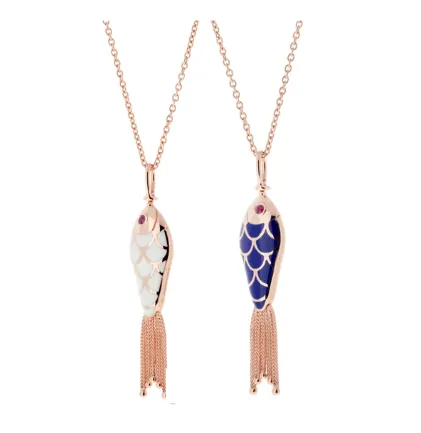 Necklaces FISH FOR LOVE PENDANT WHITE NAVY BLUE ENAMEL SET WITH RUBIES Selim Mouzannar Necklaces FISH FOR LOVE PENDANT WHITE NAVY BLUE ENAMEL SET WITH RUBIES Selim Mouzannar