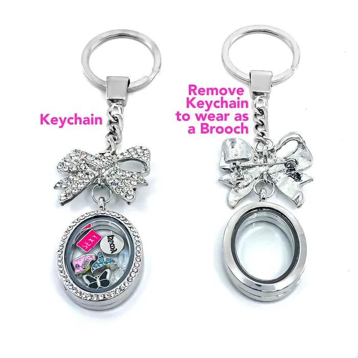 Necklaces JE0091 Glass Locket Keychain Brooch Magnetic Convertible Oval and Ribbon Rhinestone Necklaces JE0091 Glass Locket Keychain Brooch Magnetic Convertible Oval and Ribbon Rhinestone