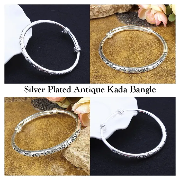 Necklaces Kairangi Kairangi Bracelet for Women and Girls Round Shape Silver Tone Hand Cuff Kadaa Bracelet Birthday Gift for Girls and Women Anniversary Gift for Wife