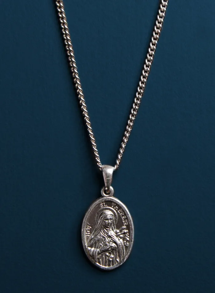Necklaces St Therese Sterling Silver Oval Medal Necklace WE ARE ALL SMITH Mens Jewelry Clothing Necklaces St Therese Sterling Silver Oval Medal Necklace WE ARE ALL SMITH Mens Jewelry Clothing
