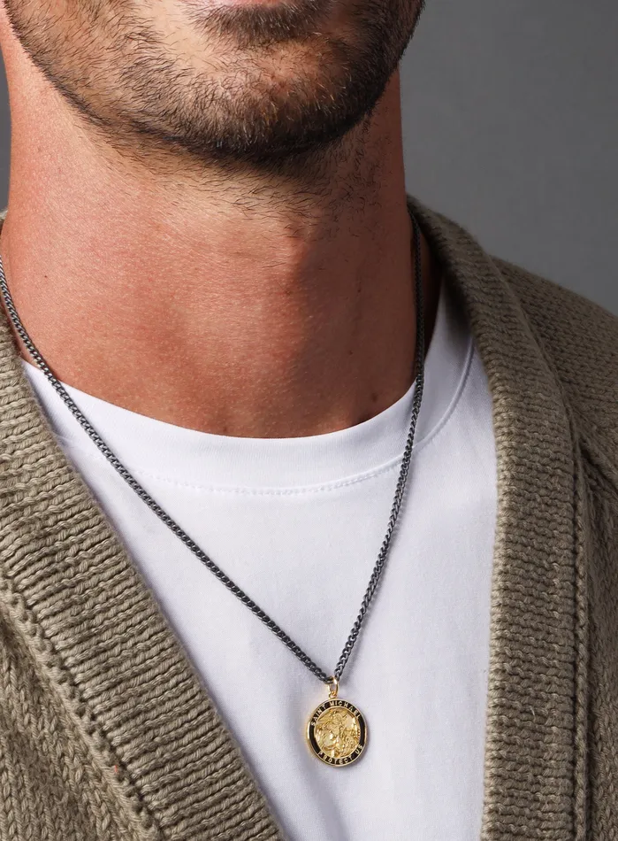 Necklaces WE ARE ALL SMITH Mens Jewelry Clothing Guardian Angel Saint Michael Pendant on Titanium Chain Necklaces WE ARE ALL SMITH Mens Jewelry Clothing Guardian Angel Saint Michael Pendant on Titanium Chain