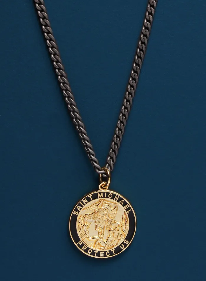 Necklaces WE ARE ALL SMITH Mens Jewelry Clothing Guardian Angel Saint Michael Pendant on Titanium Chain