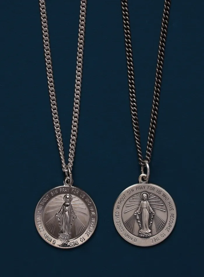 Necklaces WE ARE ALL SMITH Sterling Silver Round Miraculous Medal Necklace for Men