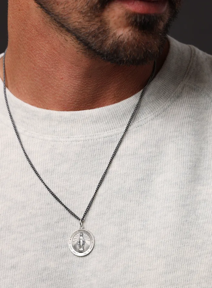 Necklaces WE ARE ALL SMITH Sterling Silver Round Miraculous Medal Necklace for Men