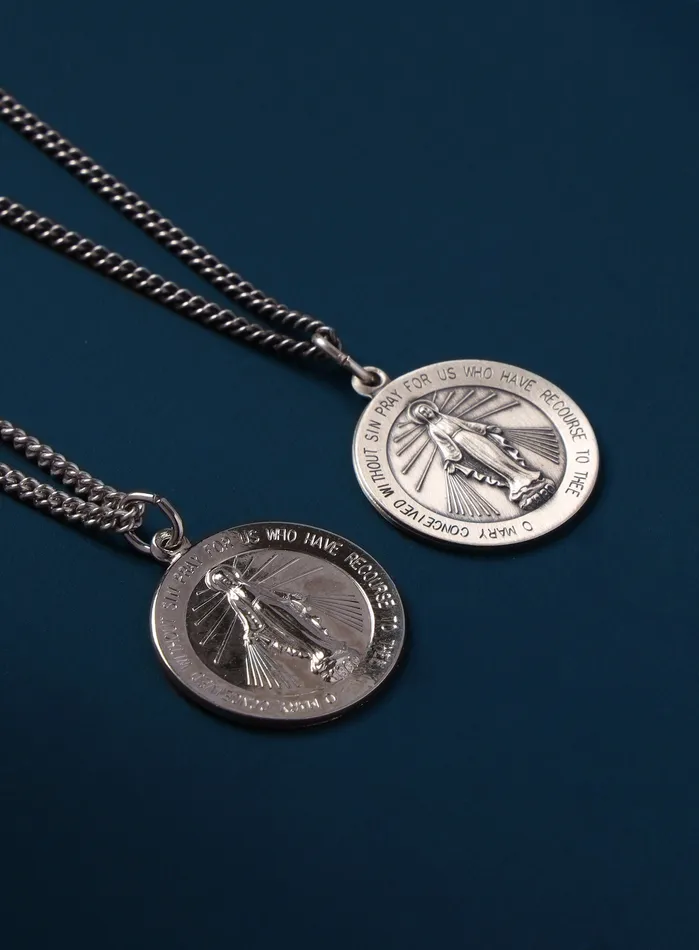 Necklaces WE ARE ALL SMITH Sterling Silver Round Miraculous Medal Necklace for Men