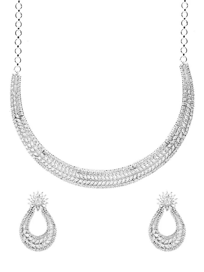 Necklaces Yellow Chimes American Diamond Jewellery Set for Women Rhodium Plated High Grade Authentic White AD Jewellery Necklace Set for Women and Girls Yellow Chimes Necklaces Yellow Chimes American Diamond Jewellery Set for Women Rhodium Plated High Grade Authentic White AD Jewellery Necklace Set for Women and Girls Yellow Chimes