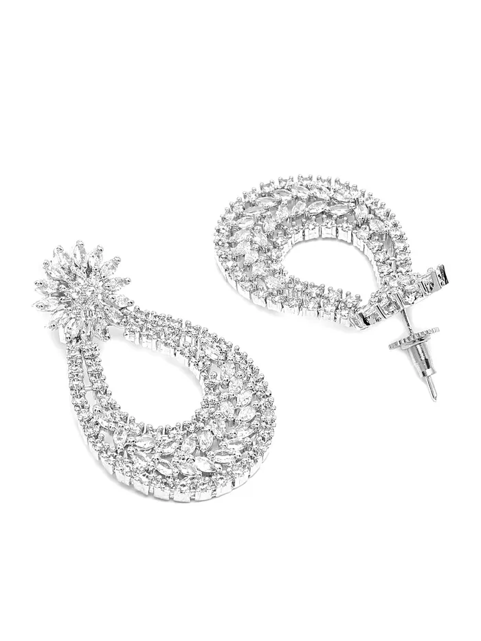 Necklaces Yellow Chimes American Diamond Jewellery Set for Women Rhodium Plated High Grade Authentic White AD Jewellery Necklace Set for Women and Girls Yellow Chimes