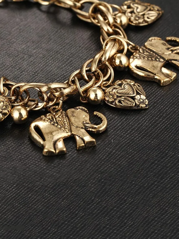 Necklaces Yellow Chimes Anklets for Women Oxidised GoldToned Elephant Heart Charm Anklet For Woman and Girls Yellow Chimes