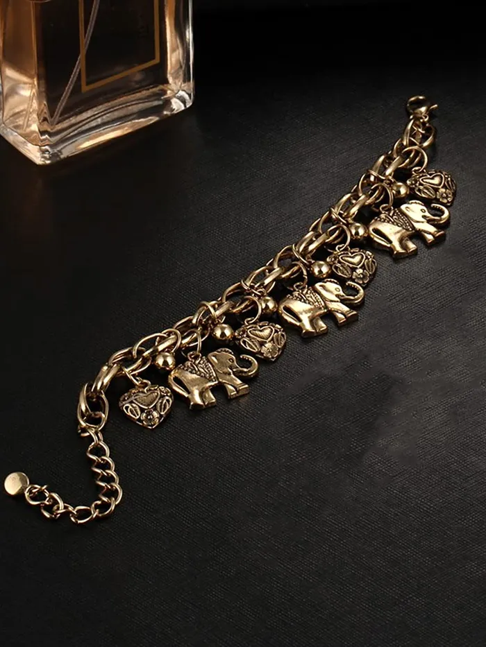 Necklaces Yellow Chimes Anklets for Women Oxidised GoldToned Elephant Heart Charm Anklet For Woman and Girls Yellow Chimes