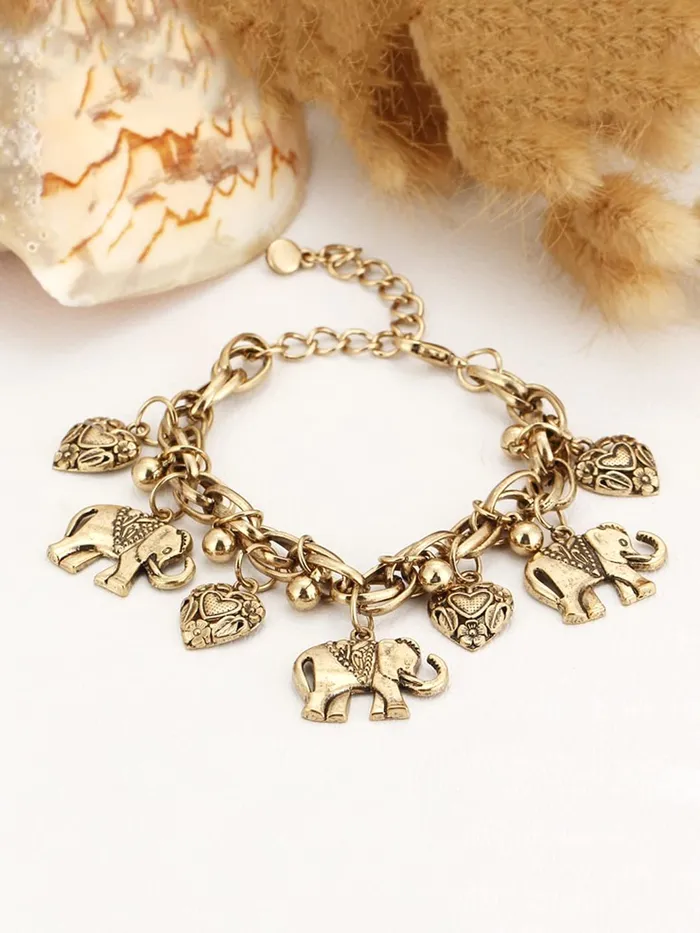 Necklaces Yellow Chimes Anklets for Women Oxidised GoldToned Elephant Heart Charm Anklet For Woman and Girls Yellow Chimes