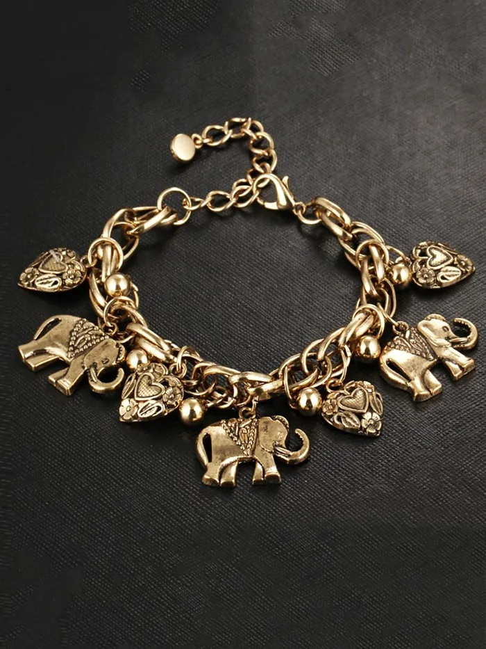 Necklaces Yellow Chimes Anklets for Women Oxidised GoldToned Elephant Heart Charm Anklet For Woman and Girls Yellow Chimes