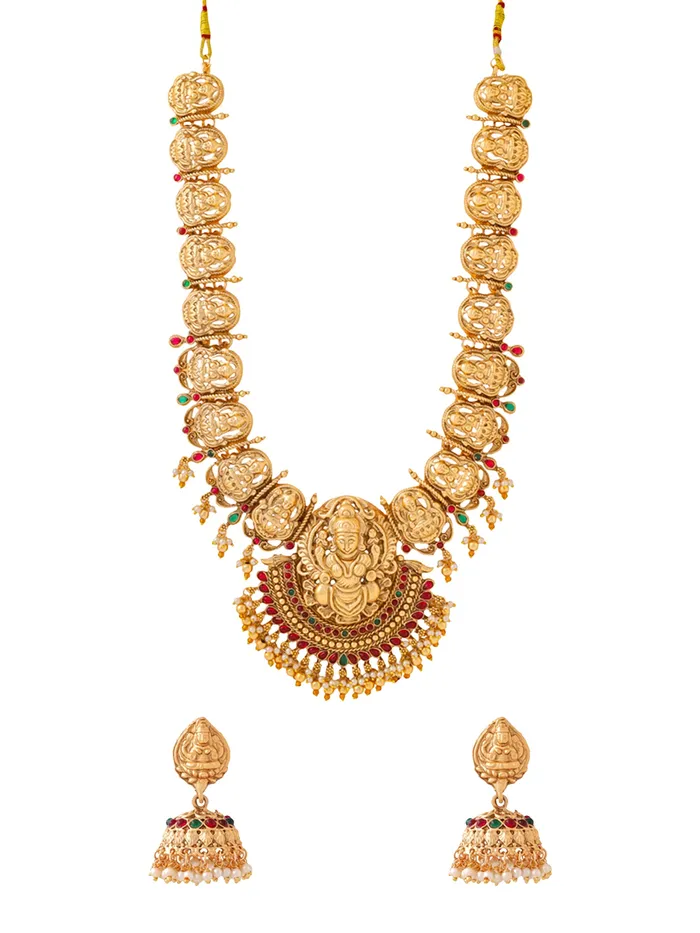 Necklaces Yellow Chimes Bridal Jewellery Set Gorgeous Long Wedding Necklace Gold Plated 36cm Length Indian Tradition