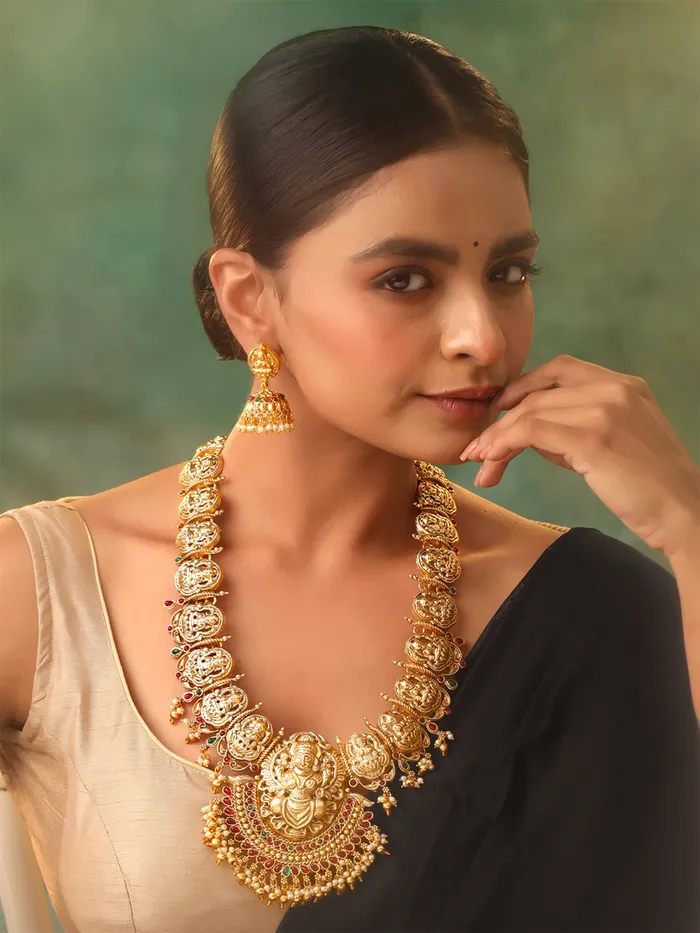 Necklaces Yellow Chimes Bridal Jewellery Set Gorgeous Long Wedding Necklace Gold Plated 36cm Length Indian Tradition