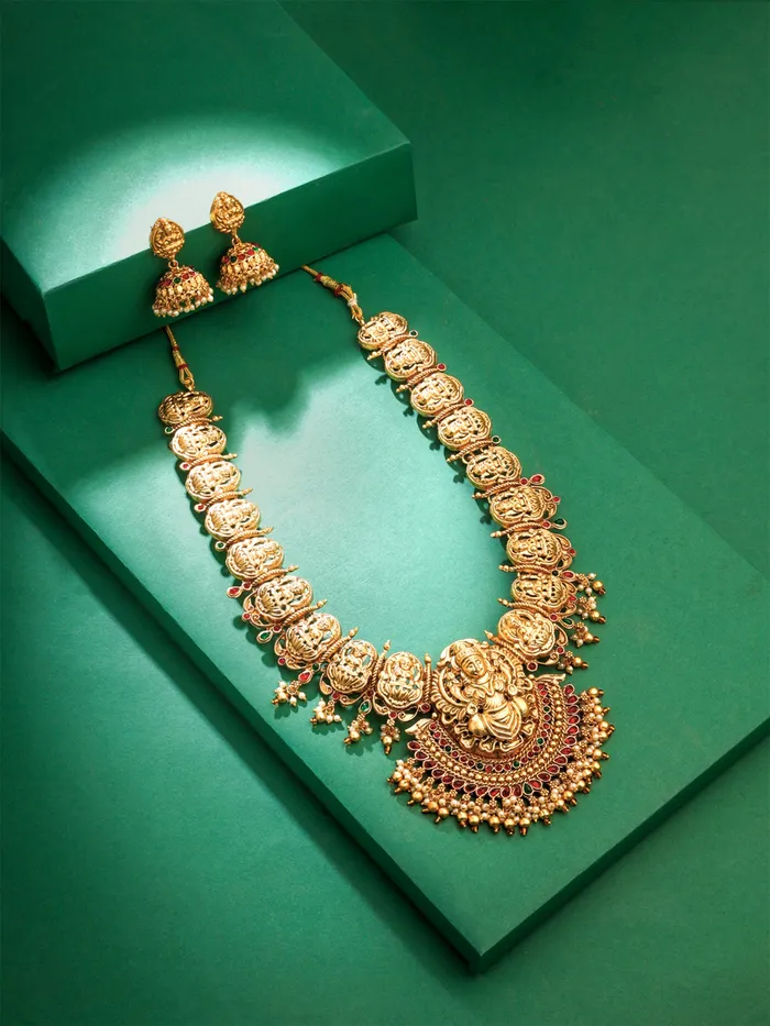 Necklaces Yellow Chimes Bridal Jewellery Set Gorgeous Long Wedding Necklace Gold Plated 36cm Length Indian Tradition