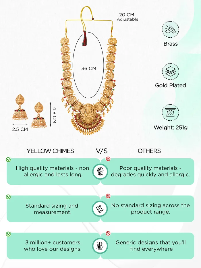 Necklaces Yellow Chimes Bridal Jewellery Set Gorgeous Long Wedding Necklace Gold Plated 36cm Length Indian Tradition