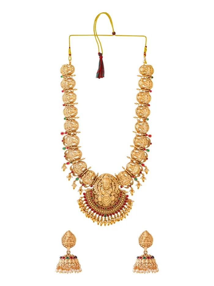 Necklaces Yellow Chimes Bridal Jewellery Set Gorgeous Long Wedding Necklace Gold Plated 36cm Length Indian Tradition