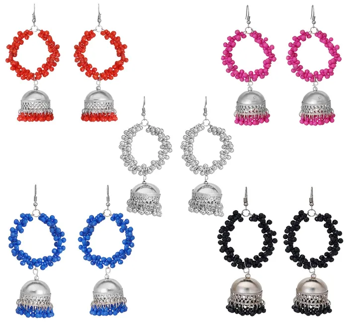 Necklaces Yellow Chimes Combo of 5 Pairs Silver Oxidised Jhumka Afghani Style Traditional Hoop Jhumka Earrings For Women and Girls Yellow Chimes Necklaces Yellow Chimes Combo of 5 Pairs Silver Oxidised Jhumka Afghani Style Traditional Hoop Jhumka Earrings For Women and Girls Yellow Chimes