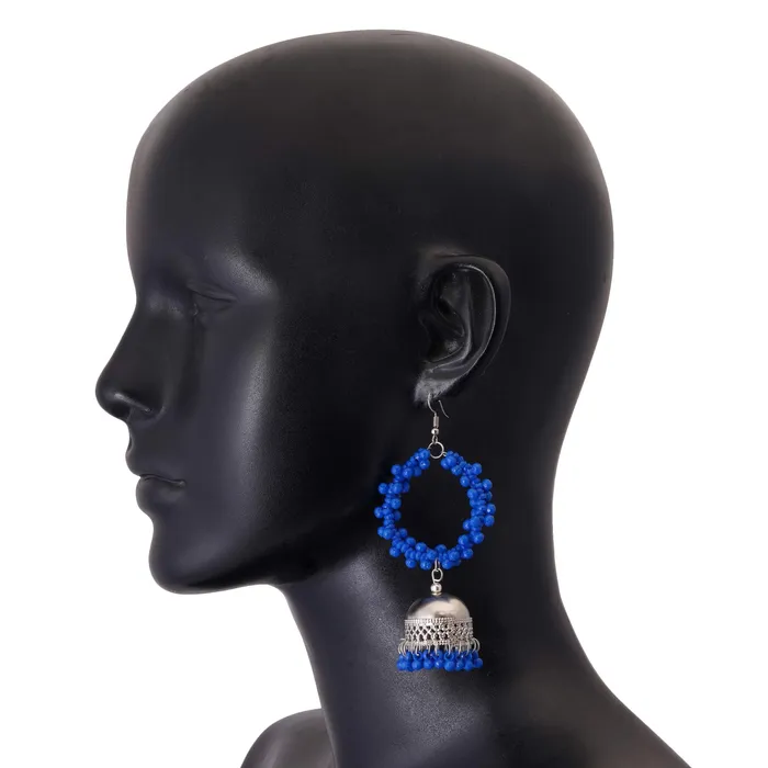 Necklaces Yellow Chimes Combo of 5 Pairs Silver Oxidised Jhumka Afghani Style Traditional Hoop Jhumka Earrings For Women and Girls Yellow Chimes