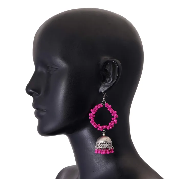 Necklaces Yellow Chimes Combo of 5 Pairs Silver Oxidised Jhumka Afghani Style Traditional Hoop Jhumka Earrings For Women and Girls Yellow Chimes
