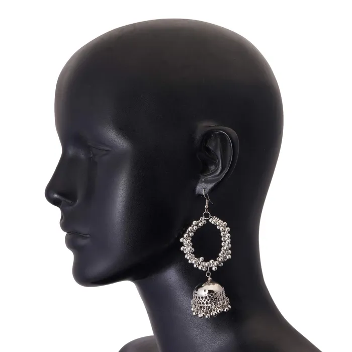 Necklaces Yellow Chimes Combo of 5 Pairs Silver Oxidised Jhumka Afghani Style Traditional Hoop Jhumka Earrings For Women and Girls Yellow Chimes