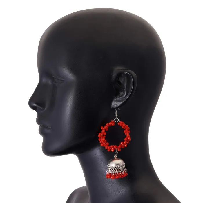 Necklaces Yellow Chimes Combo of 5 Pairs Silver Oxidised Jhumka Afghani Style Traditional Hoop Jhumka Earrings For Women and Girls Yellow Chimes
