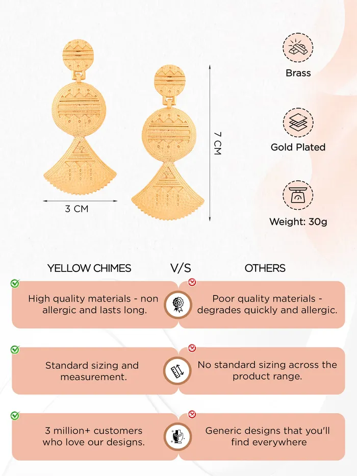 Necklaces Yellow Chimes Drop Earrings for Women Gold Plated Stylish Elegant Perfect for Gifting 7cm x 3cm
