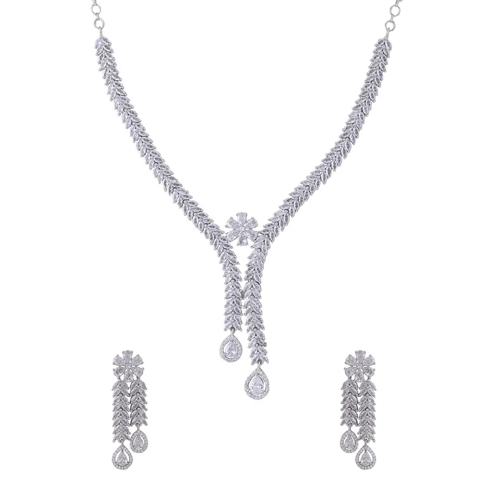 Necklaces Yellow Chimes Jewellery Set for Women and Girls American Diamond Jewellery Set Silver Tone Drop Designed White AD Necklace Set Birthday Gift for girls and women Anniversary Gift for Wife Yellow Chimes Necklaces Yellow Chimes Jewellery Set for Women and Girls American Diamond Jewellery Set Silver Tone Drop Designed White AD Necklace Set Birthday Gift for girls and women Anniversary Gift for Wife Yellow Chimes