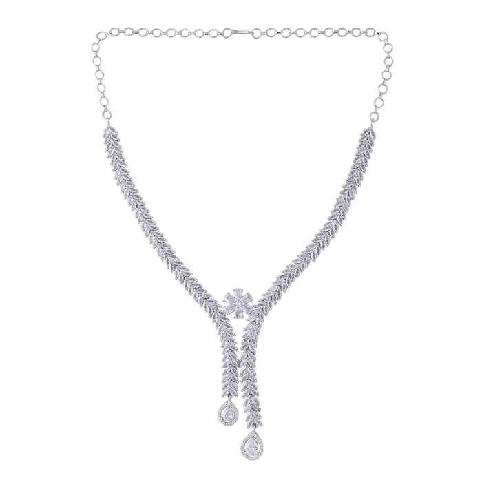 Necklaces Yellow Chimes Jewellery Set for Women and Girls American Diamond Jewellery Set Silver Tone Drop Designed White AD Necklace Set Birthday Gift for girls and women Anniversary Gift for Wife Yellow Chimes