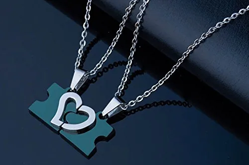 Necklaces Yellow Chimes Lovers Heart Joining Two Piece Couple Pendant Pair for Girls and Boys by YELLOW CHIMES