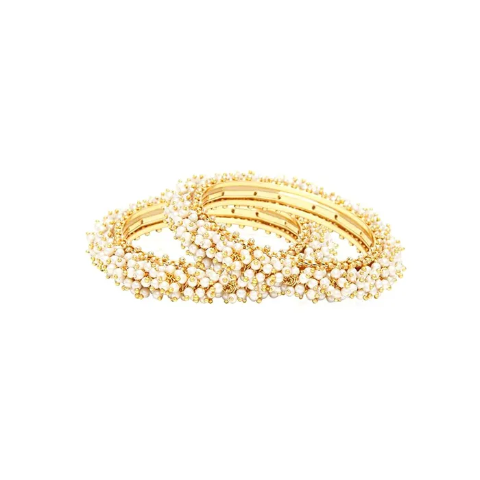 Necklaces Yellow Chimes Moti Bangles for Women Pearl Studded Moti Traditional Gold Plated 2 PCs Bangles Set for Women and Girls Yellow Chimes