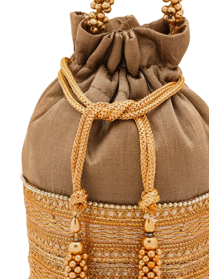 Necklaces Yellow Chimes Potli Bags Traditional Handbags with Intricate Embroidery 18x13 cm Multicolor
