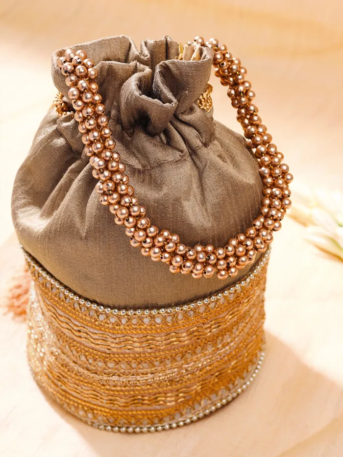 Necklaces Yellow Chimes Potli Bags Traditional Handbags with Intricate Embroidery 18x13 cm Multicolor