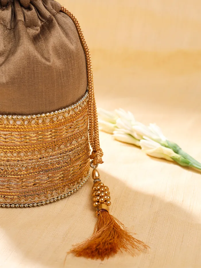 Necklaces Yellow Chimes Potli Bags Traditional Handbags with Intricate Embroidery 18x13 cm Multicolor